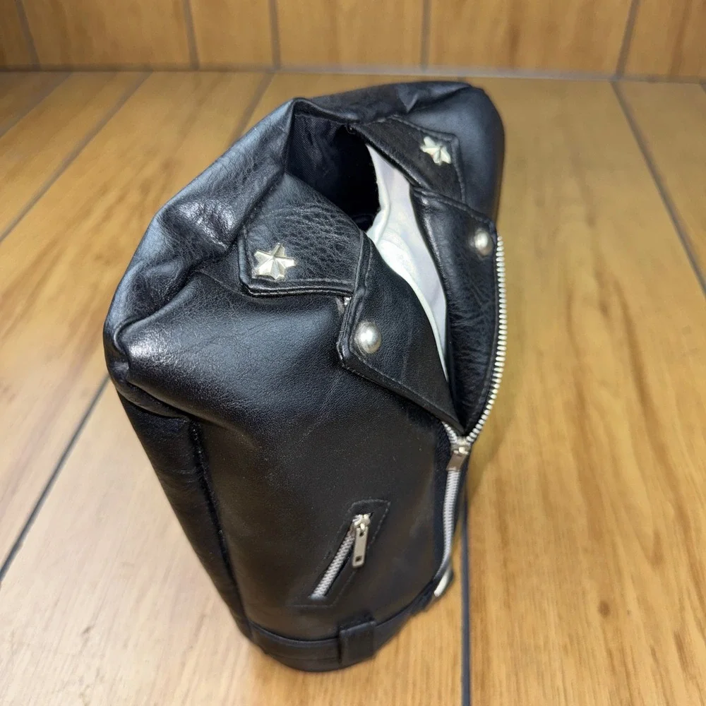 Vintage Biker Leather Jacket Wine Bottle Cooler Sleeve with Freezing Elements